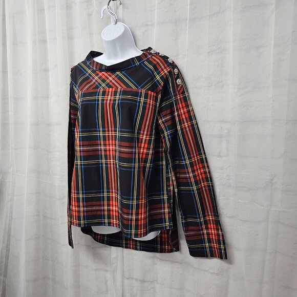 J. Crew Blue Red Plaid Preppy Blouse Hi-Low 10T - Picture 5 of 11